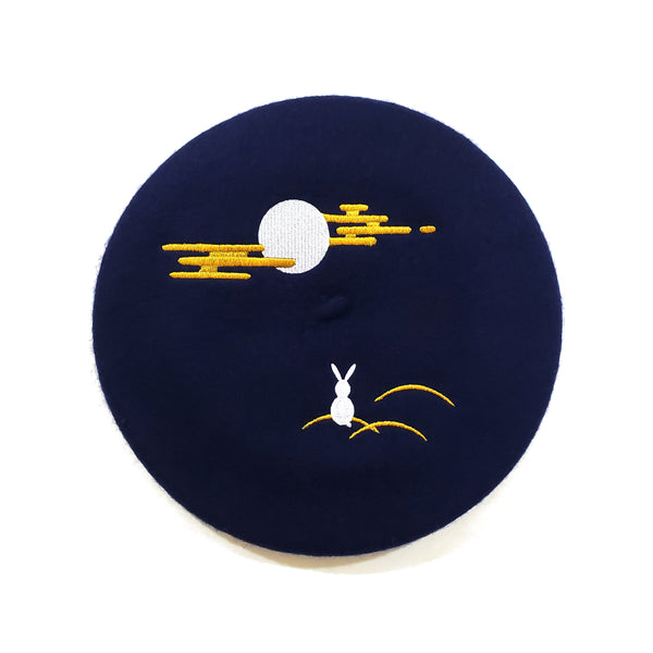 Moon Bunny Embroidered Beret