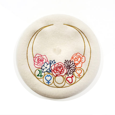 Floral Moon Embroidered Beret